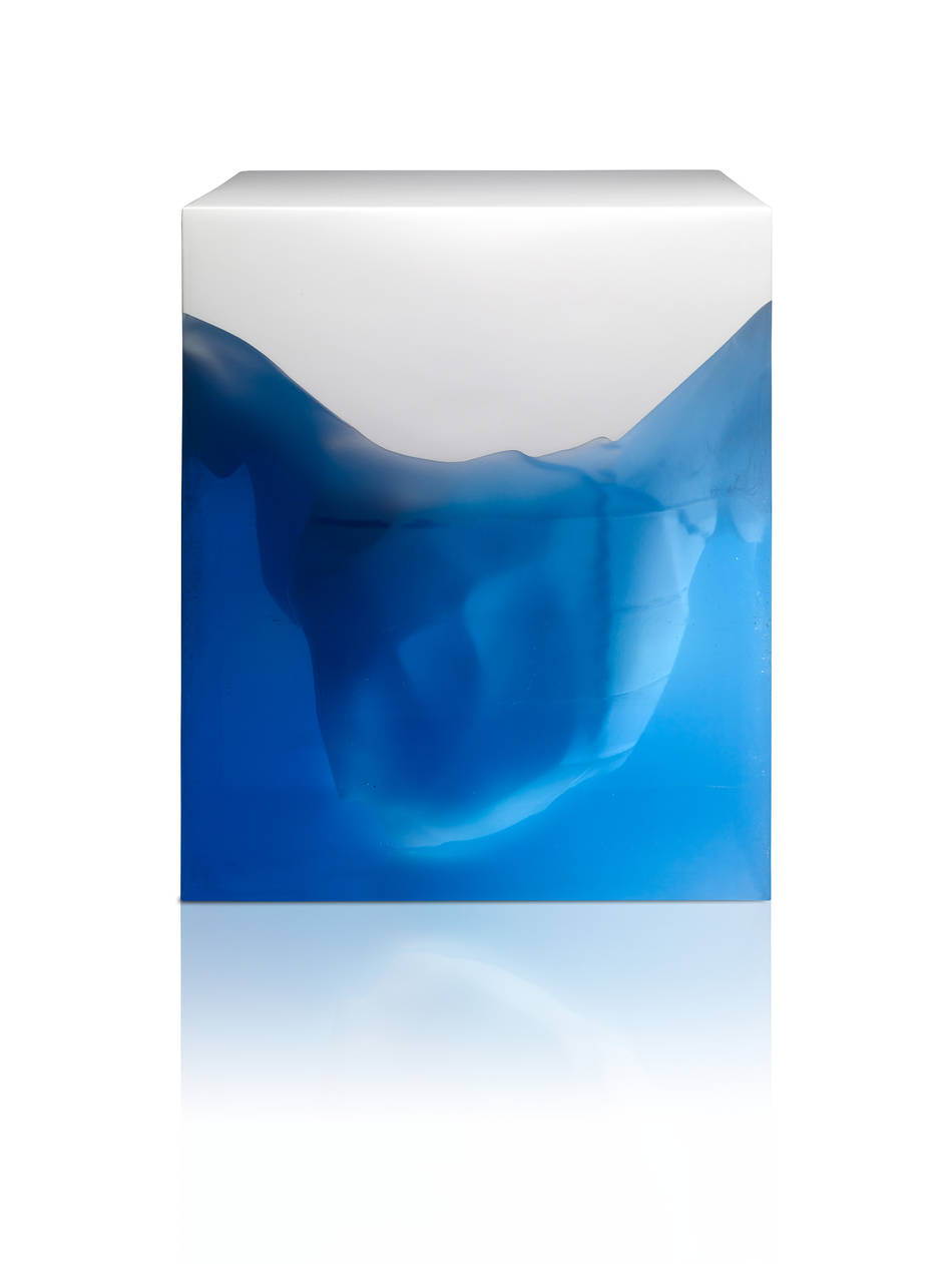 Beautiful Table with Splendid Blue Iceberg Sculpture Inside Media