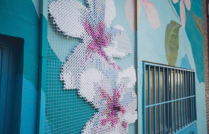 Cross Stitch Flower Mural Installations