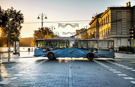 Optical Illusion on a Trolleybus in Vilnius