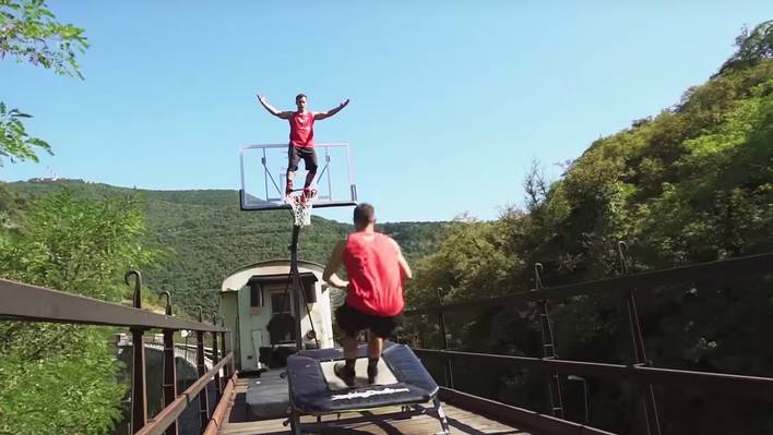 Spectacular Slam Dunk Session on a Moving Train