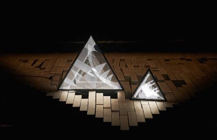 Geometric Lamp with Light Monuments Silhouettes