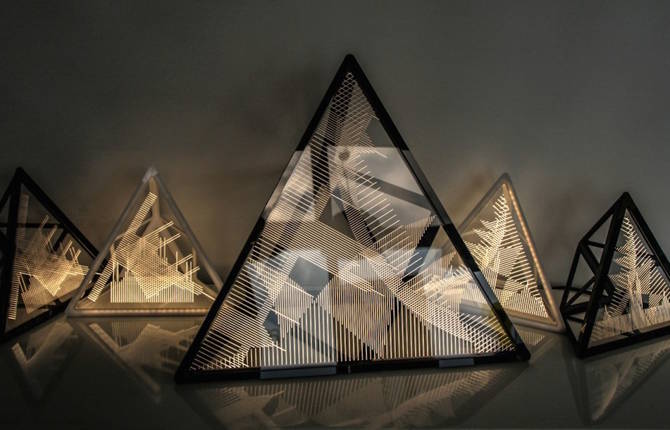 Geometric Lamp with Light Monuments Silhouettes