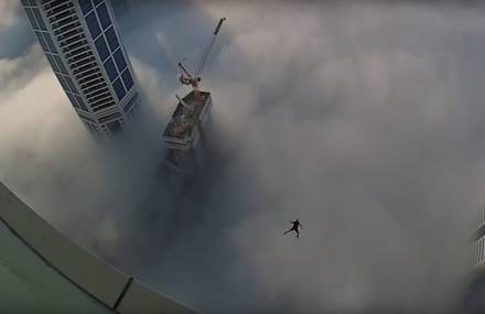 Base Jumping in the Clouds Above Dubai