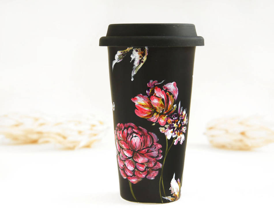 Delicate Floral Hand Painted Coffee Cups Media