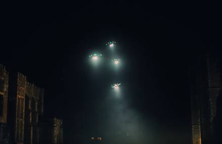 Incredible Drones as Street Lamps at Night