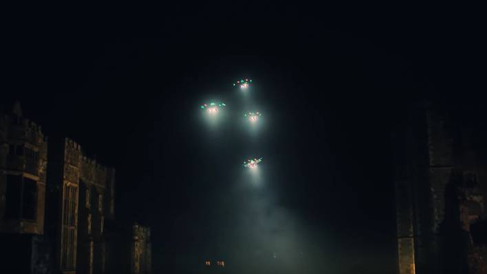 Incredible Drones as Street Lamps at Night