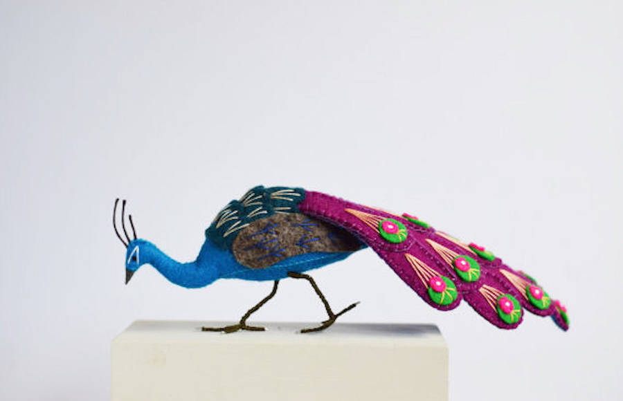 Colorful Handcrafted Peacocks by Jill Ffrench