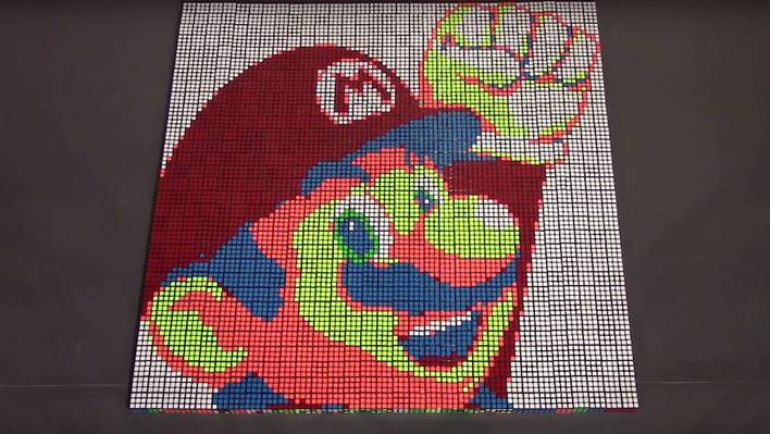 Mario Character Created with Dozens of Rubik’s Cubes