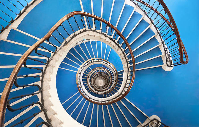 Spiral and Geometric Staircases Shot From Above