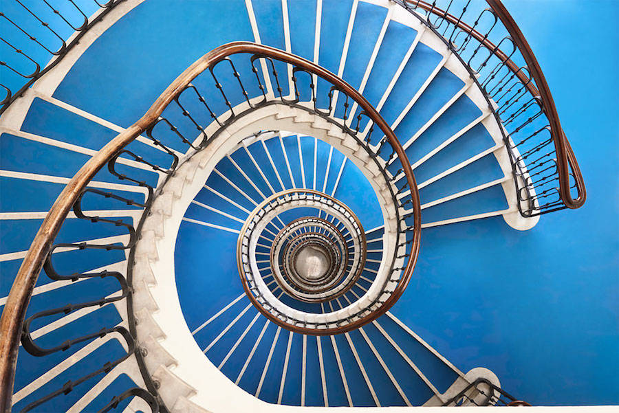 Spiral and Geometric Staircases Shot From Above