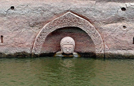 600-Year-Old Buddha Head Emerges From a Lake In China