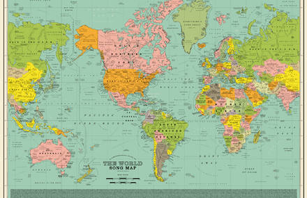 Clever World Map With Song Titles as Cities & Countries