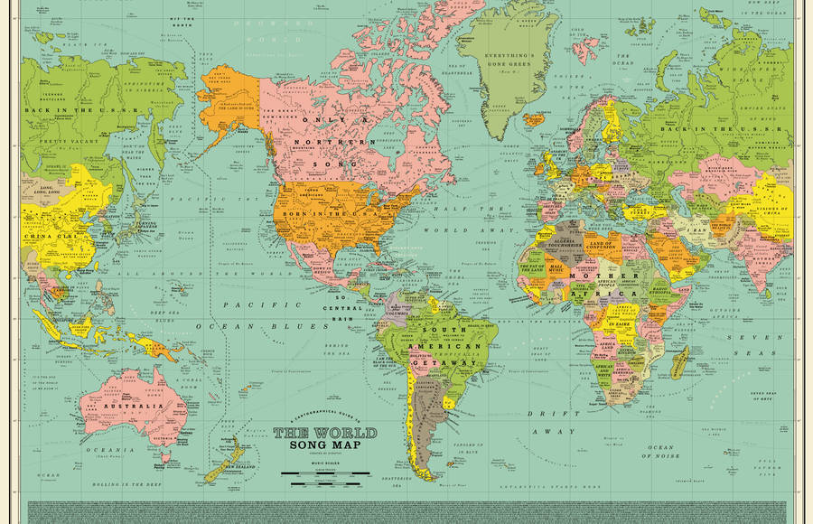 Clever World Map With Song Titles as Cities & Countries