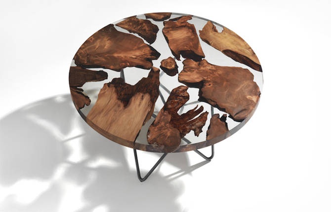 Design Resin Table with Rare Wood Inside