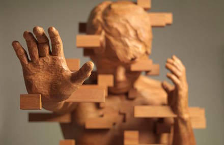 Resplendent Pixelated Wood Sculptures