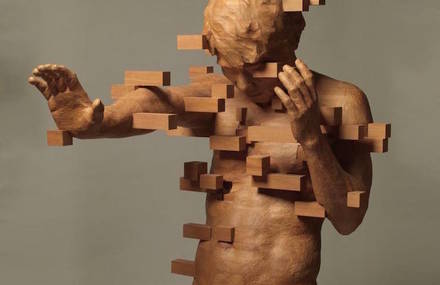 Resplendent Pixelated Wood Sculptures