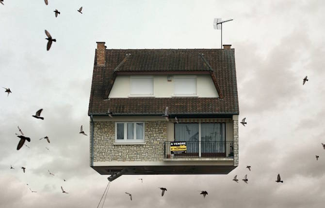 Poetic Flying Houses Photomontage by Laurent Chehere