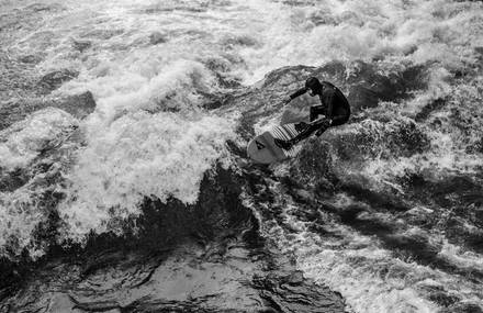 Black and White Photographs of Surfers in Munich