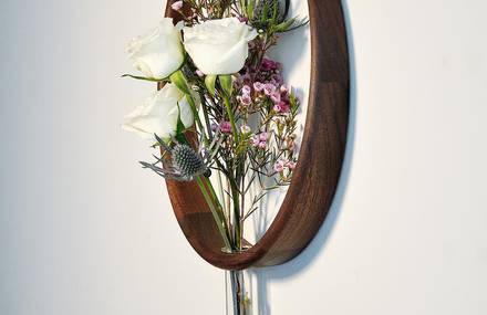 Minimalistic Wood Circle Vases on Wall