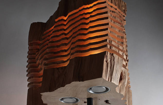 Minimalist wooden light sculptures by Split Grain