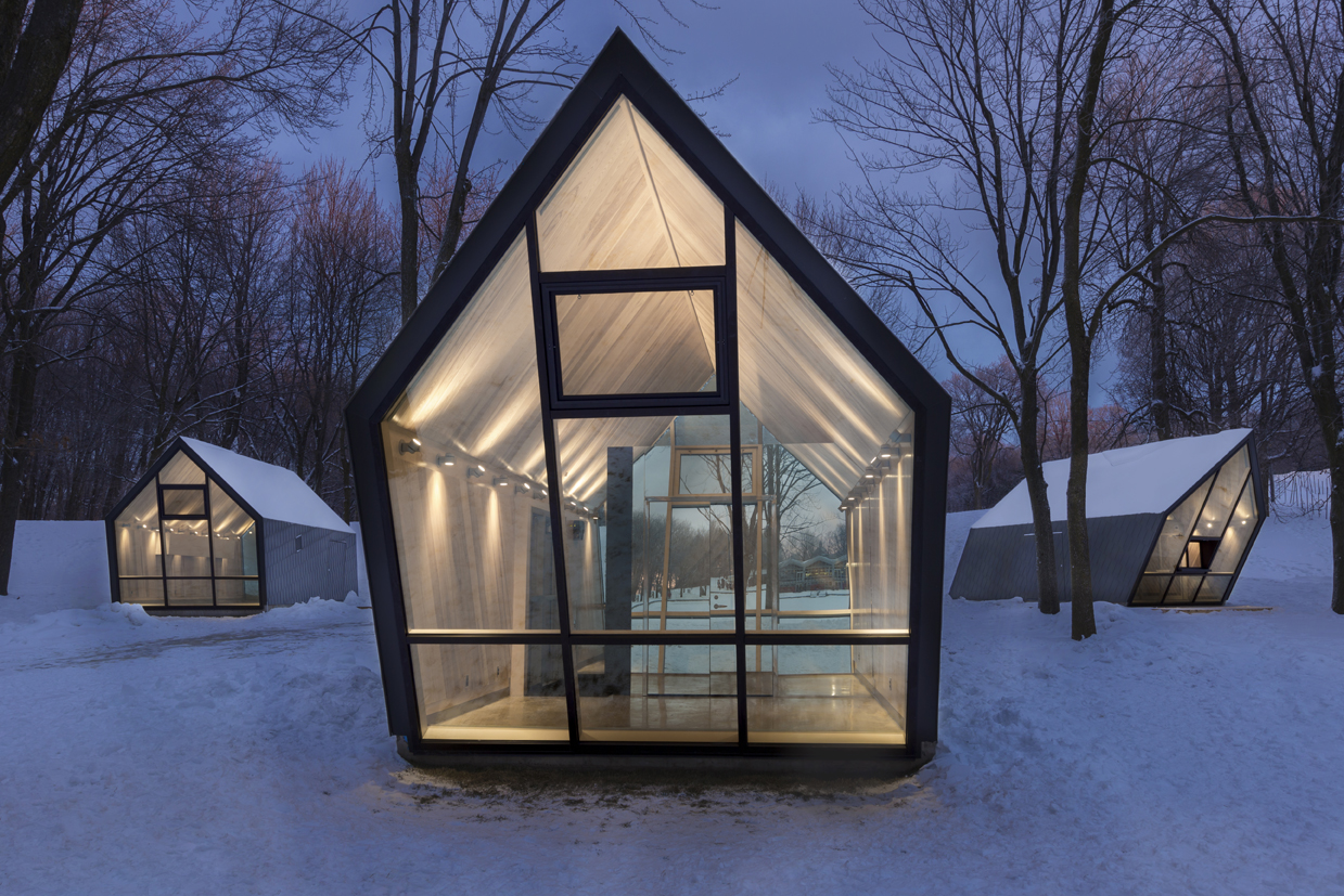 Small Booths Inside a Canadian Snowy Forest