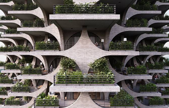 Incredible Building with Cascading Terraces and Arches