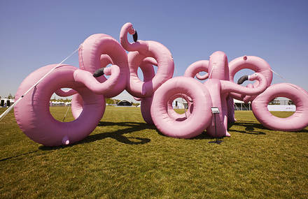 A Gigantic Pink Flamingos Sculpture At Pinknic Festival