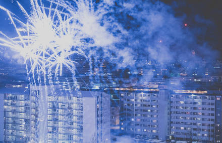 New Year’s Eve Fireworks from a Rooftop in Iceland