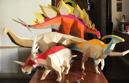 Cute and Colorful 3D Paper Dinosaurs