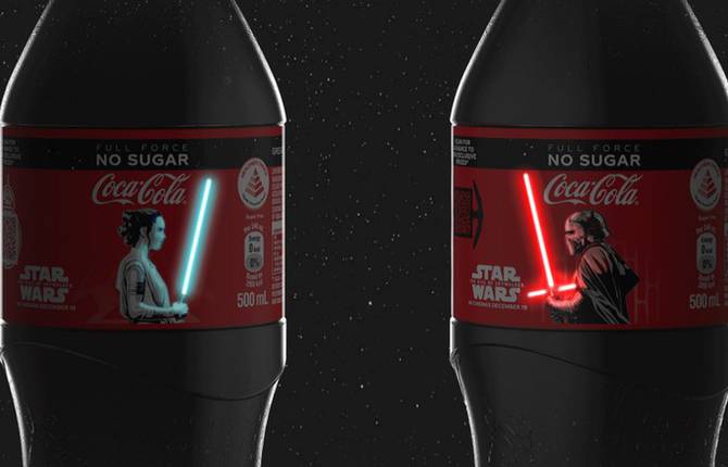 Luminous Star-Wars Lightsabers on Coca-Cola Bottles