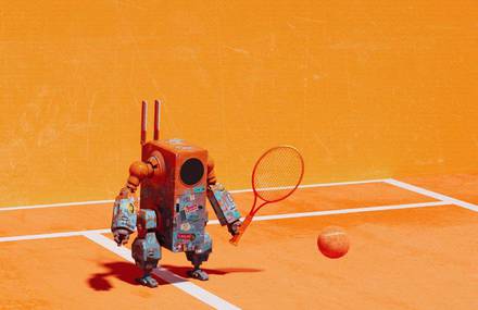 Surreal Tennis Composition with Dreamy Tones