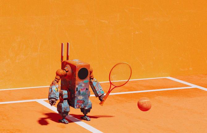 Surreal Tennis Composition with Dreamy Tones