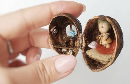 Fairy Houses in Wallnuts Shells