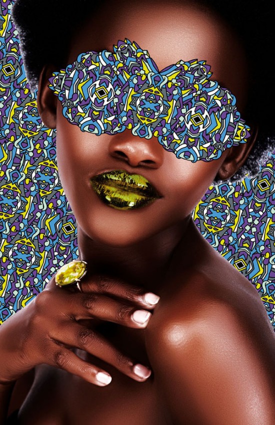 African woman with gold lips.
