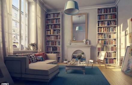 The interior in the Scandinavian style.