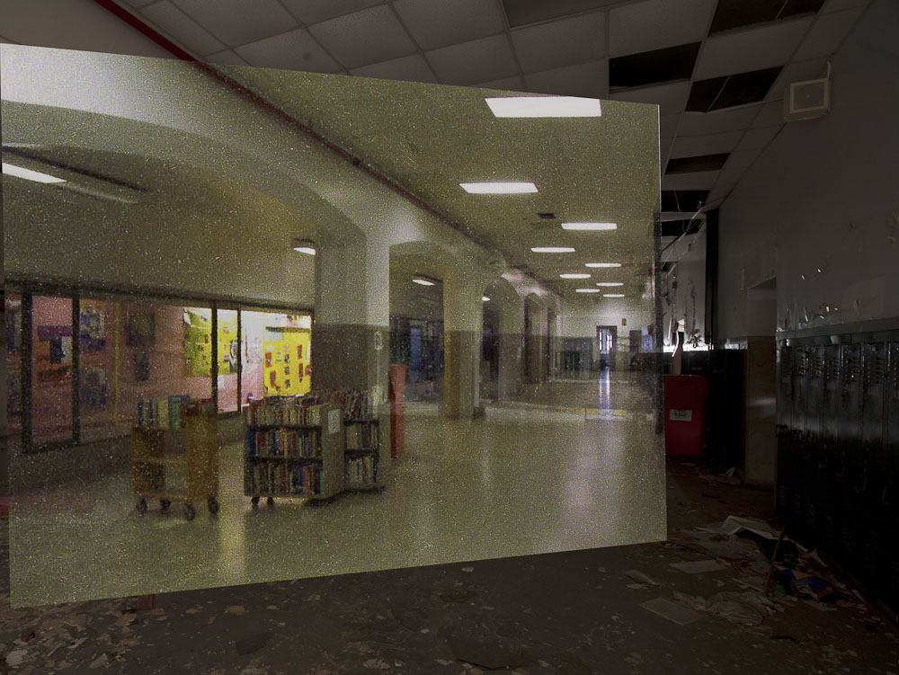 Display cases outside the auditorium on the third floor.