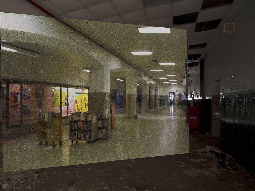 Display cases outside the auditorium on the third floor.