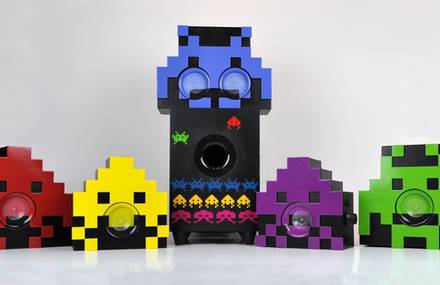 Kit d’enceintes 5.1 pour PC customizées en Space Invaders