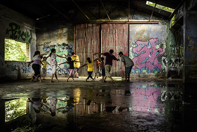 Children of Kolkata, part of the local skateboarding community, learn hip-hop dance steps in a derelict building, Kolkata Skateboarding, Kolkata, India