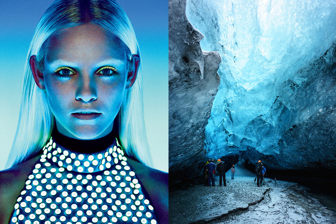 Ginta Lapina for Vogue US January 2013 by Sharif Hamza | Ice cave in Iceland Hsin-Ta Wu