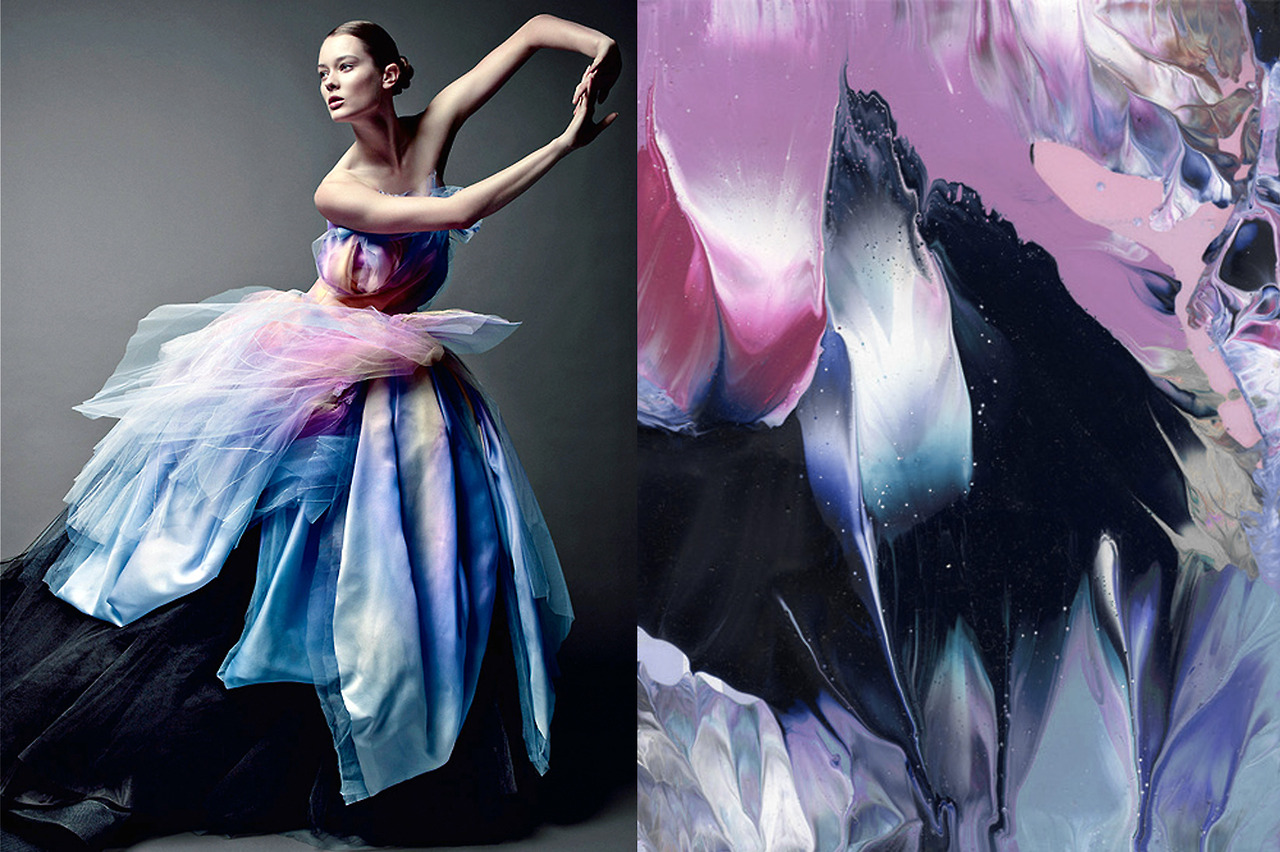 Jac Jagaciak in Dior Couture photographed by Patrick Demarchelier | Painting by Theo Altenberg