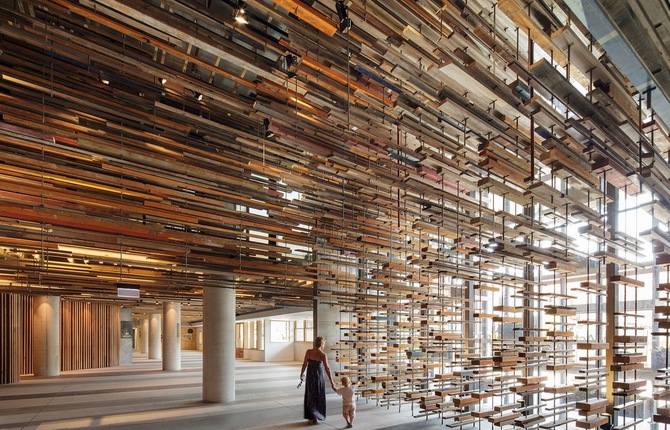 2000 Flying Pieces of Wood Suspended Building