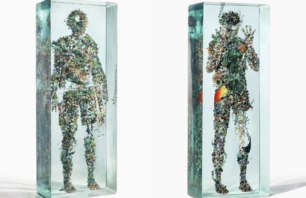 3D Collages Encased in Layers of Glass