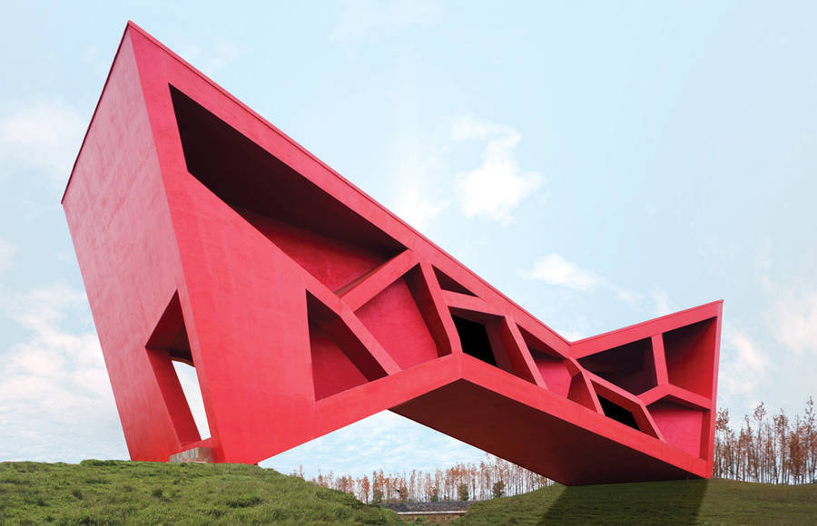 Red Geometric Architecture