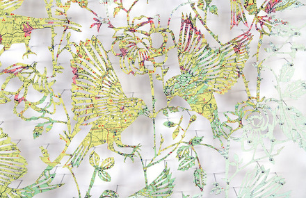 A Map Laser Cut in Birds Paper Art