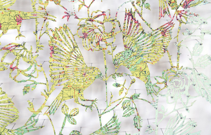A Map Laser Cut in Birds Paper Art