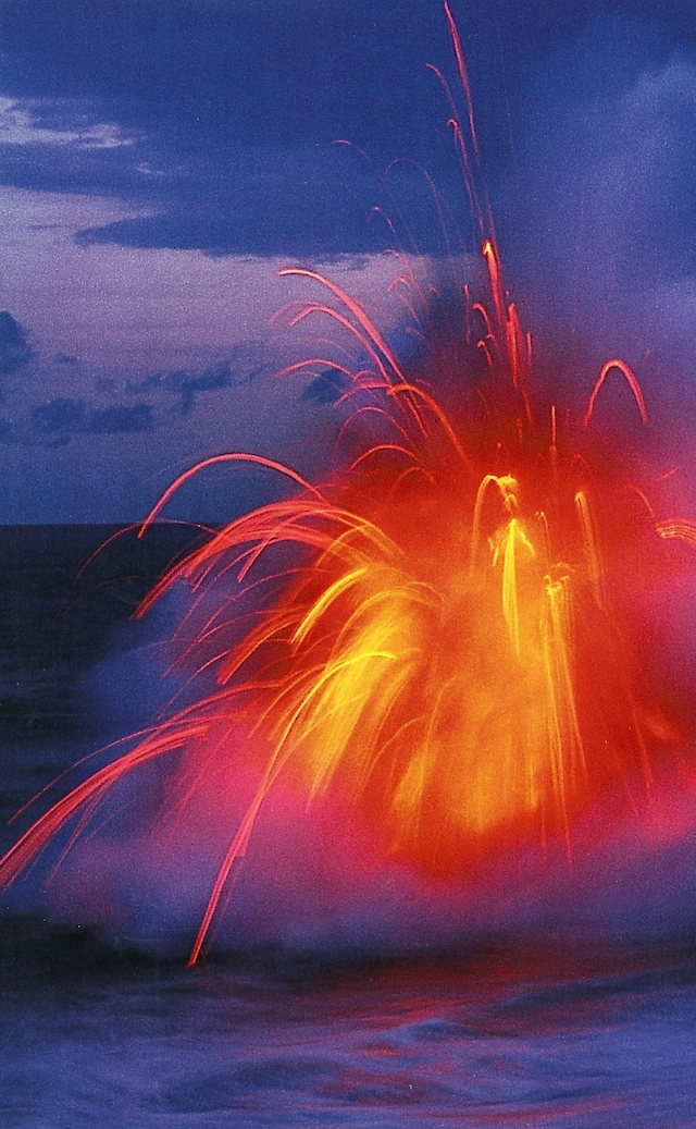 53-Molten lava explodes as it hits the ocean off of Hawaii-Dec1992