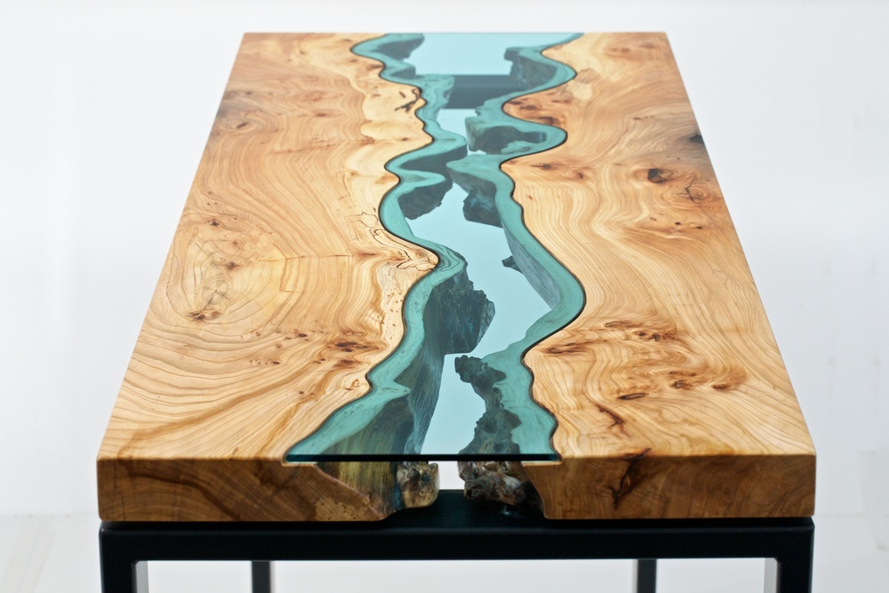Wood Table With Glass Rivers And Lakes1