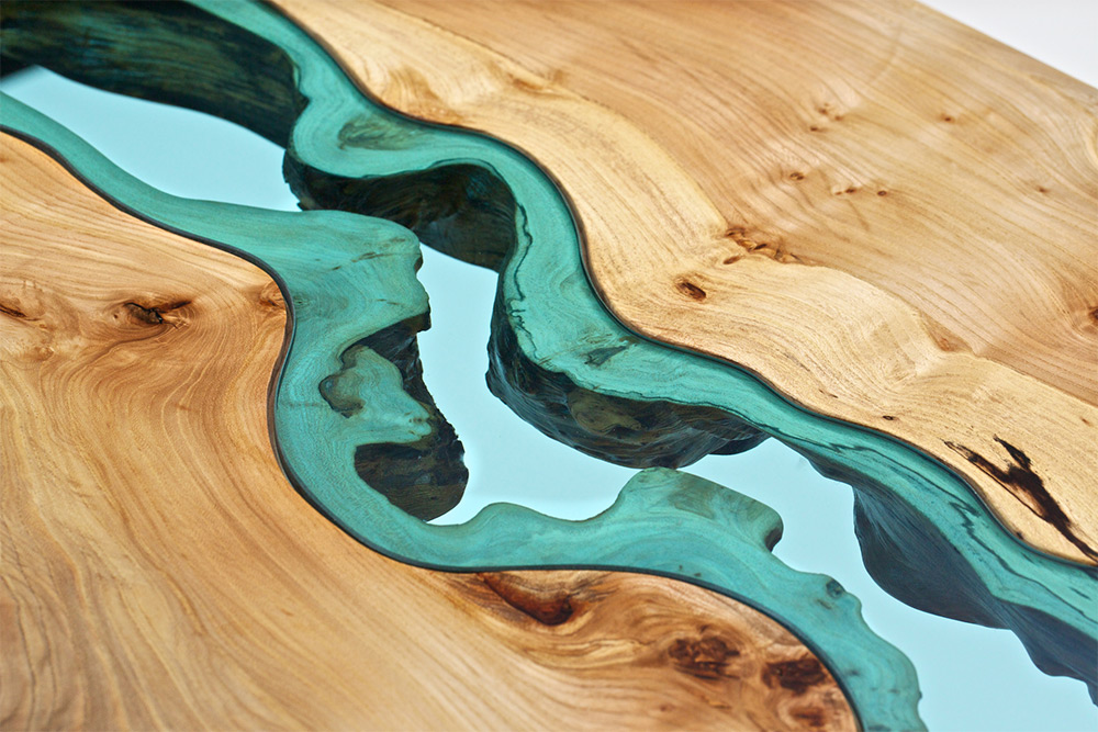 Wood Table With Glass Rivers And Lakes3