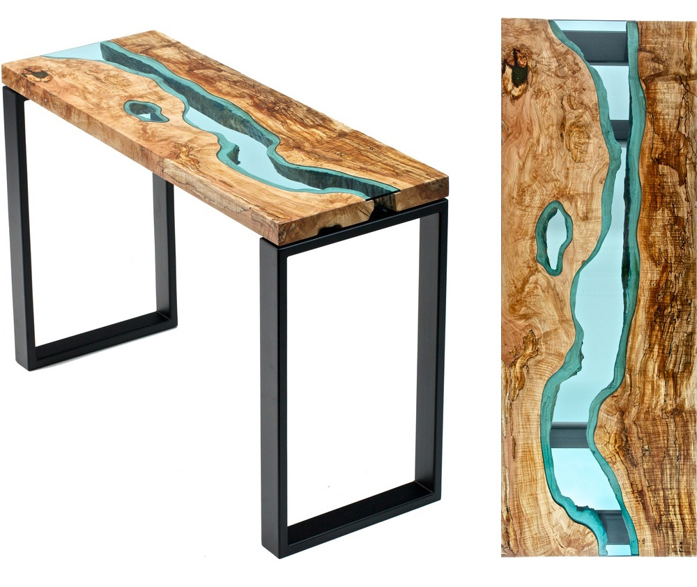 Wood Table With Glass Rivers And Lakes4